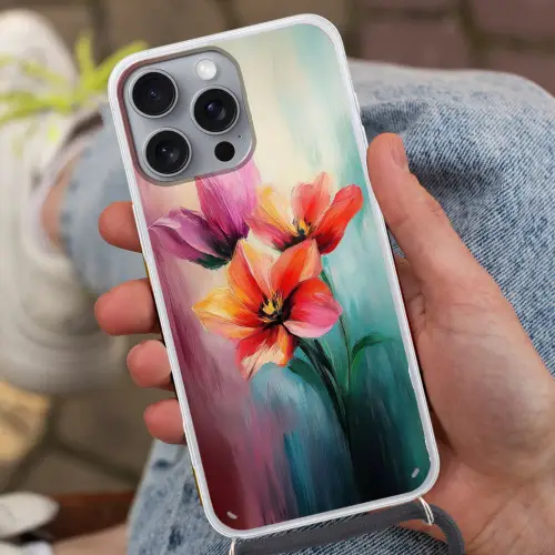 Tulpen - Lichtreflecties - Kleurverloop Hoesje iPhone 16 Pro Max met koord klein -sfeer3