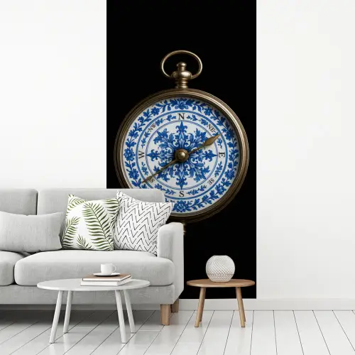 Kompas - Delfts blauw - Zwart fotobehang vinyl groot -woonkamer