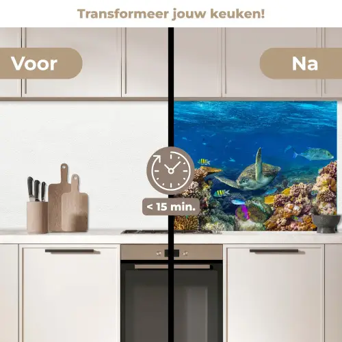 Onderwaterlandschap - Vissen - Schildpad - Blauw keuken achterwand 2 middel -voor-na2_NL