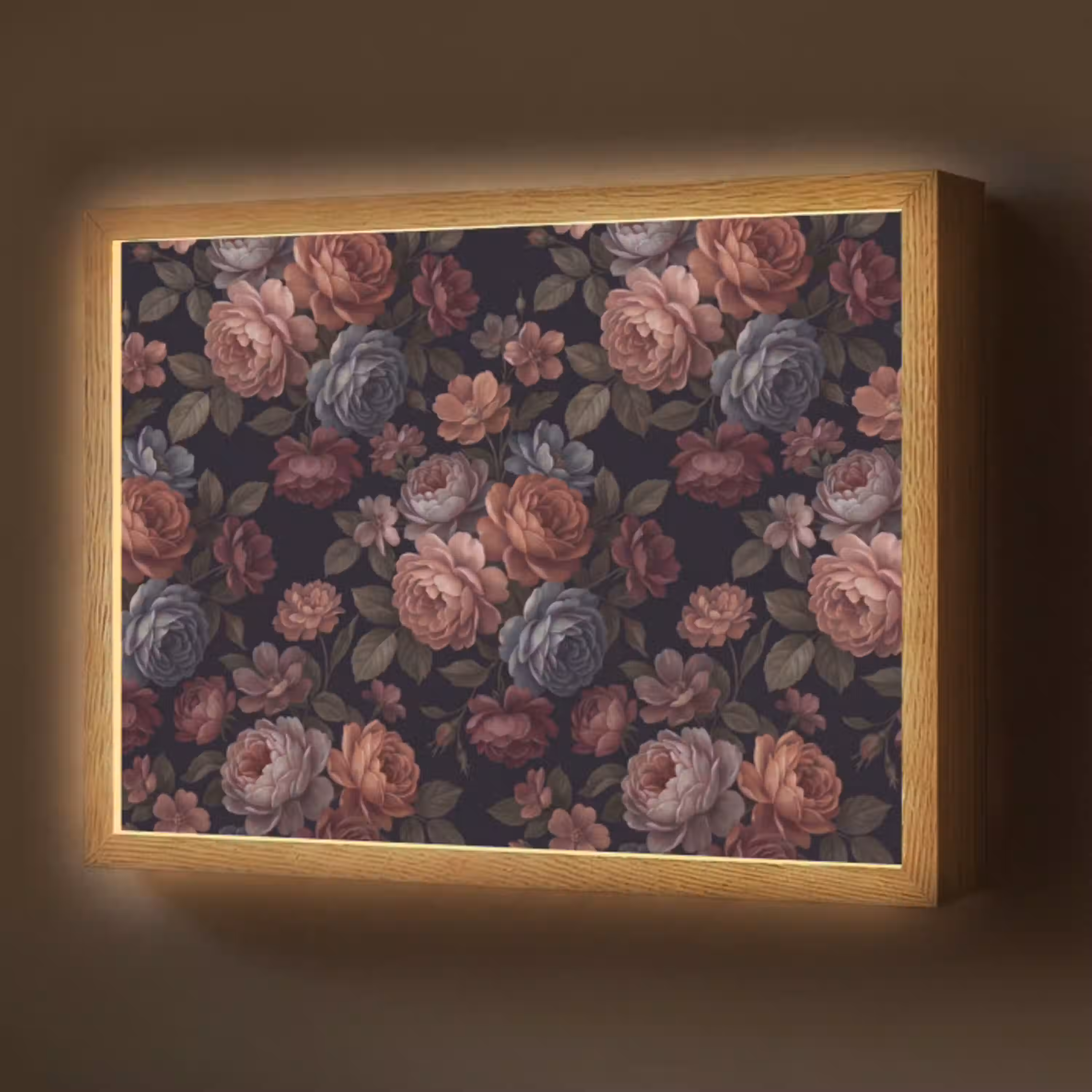 Bloemen - Patroon - Vintage - Donker - Roze Light Box met batterij (Wandlamp) middel -z3d_website
