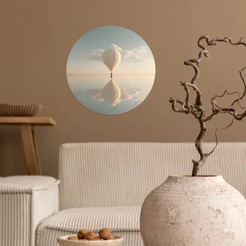 Luchtballon - Wolken - Water - Blauw Wandcirkel behangsticker klein -sfeer1