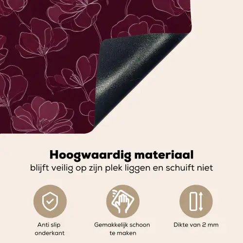 Bloemen - Patroon - Bordeauxrood Inductie beschemer met haakjes klein 777 -ky-onderkant-nl