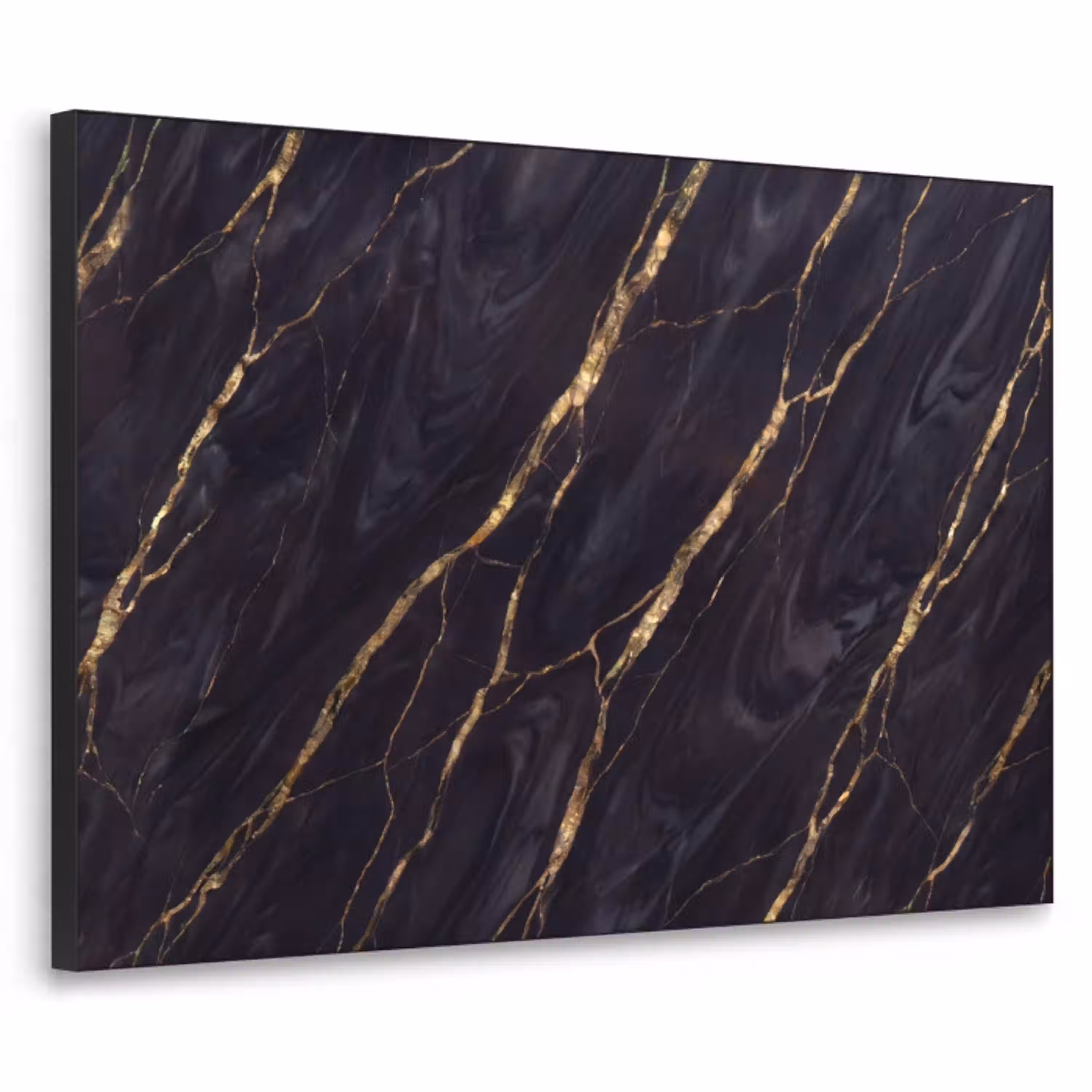 Marmer - Gouden aders - Abstract - Zwart Textielframe zwart klein -3d