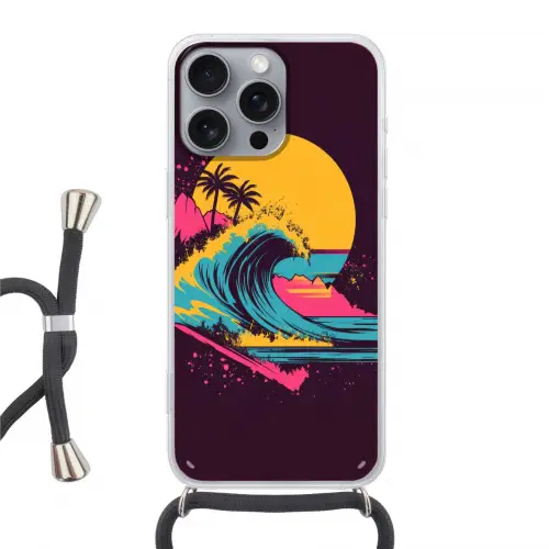 Golf - Kleurrijk - Zon - Palmbomen Hoesje iPhone 16 Pro Max met koord klein -3d