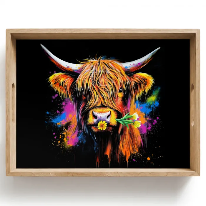 Schotse Hooglander - Graffiti - Kleurrijk - Bloem - Dieren Dienblad Rechthoek middel -z3d_shopping