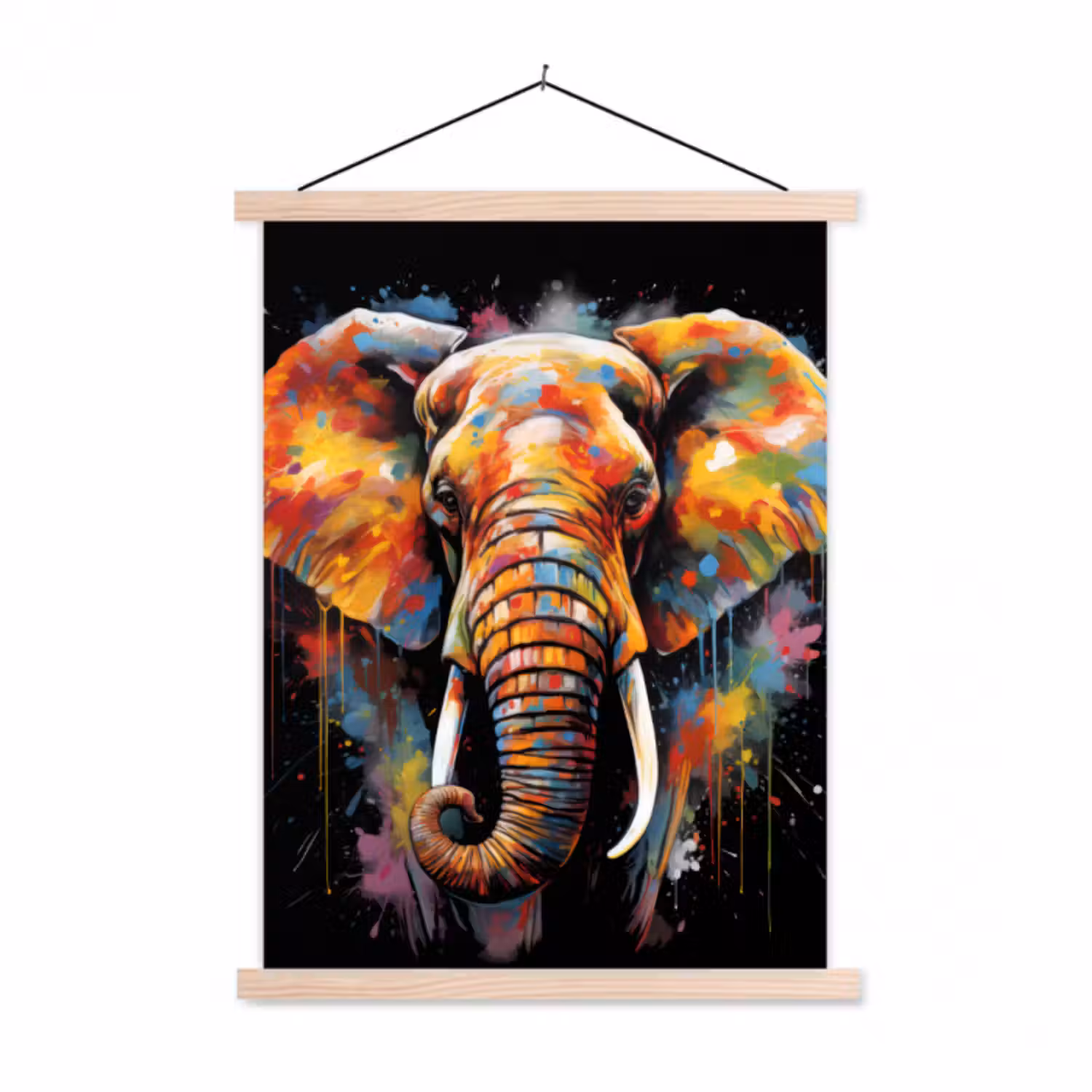 Stoffbild - Elefant - Graffiti - Schwarz - Tiere - Farben
