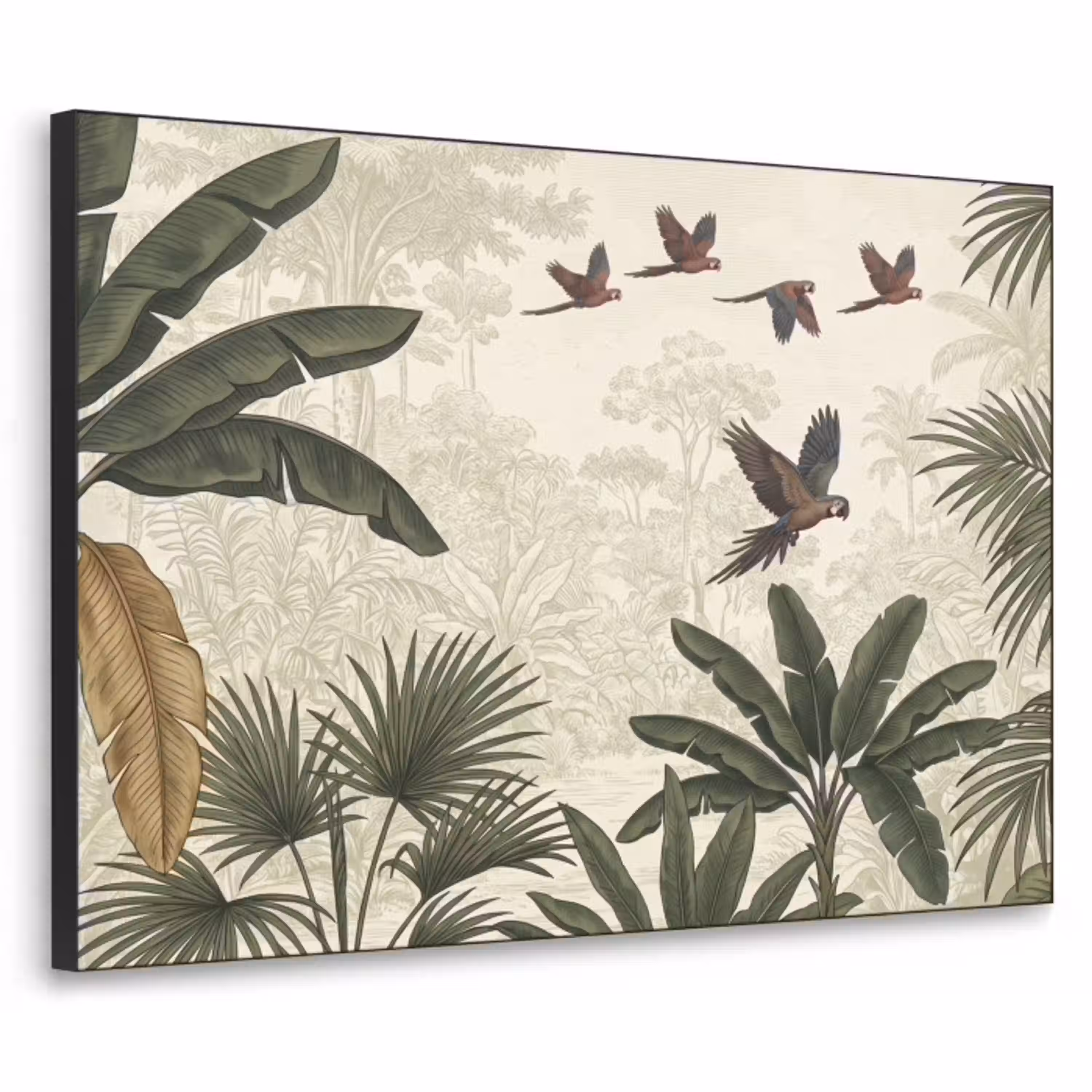 Papagaaien - Jungle - Tropisch - Green Textielframe zwart klein -3d