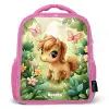 Paard - Bloemen - Vlinders Kinderrugzak - Roze middel -3d
