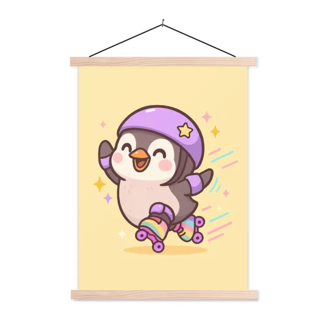 Hanging Poster - Penguin - Roller skates - Yellow - Energetic