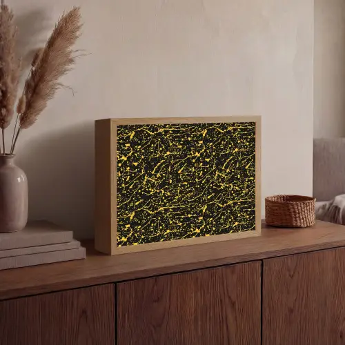 Spat - Waterverf - Geel - Zwart Light Box met batterij (Wandlamp) middel 907 -sfeer2