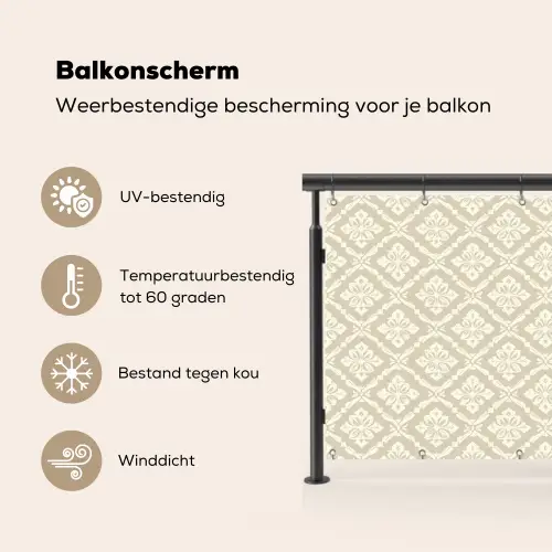 Floraal - Ornament - Beige Balkonbeschermer Duitsland klein 596 -specs_NL