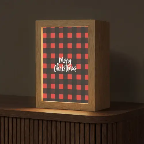Geruit - Rood - Tekst - Christmas Light Box met kabel (Tafellamp) klein -z3d_website