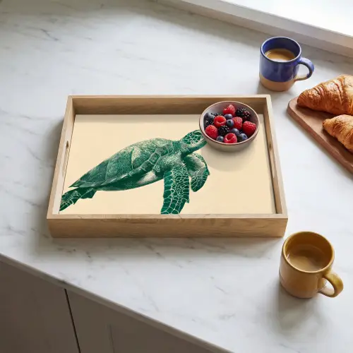 Schildpad - Sierlijk - Groen - Schild Dienblad Rechthoek middel -sfeer2