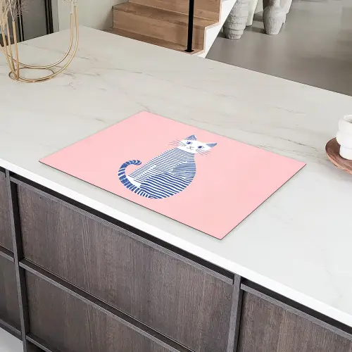 Kat - Illustratie - Minimalistisch - Roze Inductie beschermer vinyl 3mm klein -sfeer8