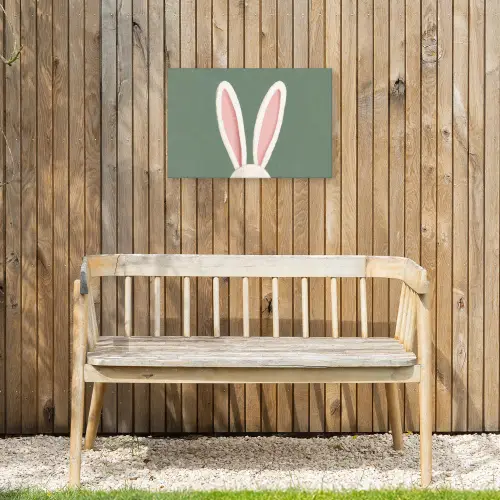 Hazen - Oren - Roze Tuinposter op houten frame 2 cm dik klein -sfeer4