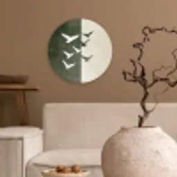 Japandi - Vogel - Groen Wandcirkel kunststof plaat 5mm dik klein -sfeer1