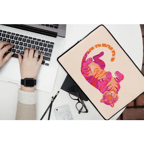 Tijger - Roze - Oranje laptophoes neopreen klein -bureau
