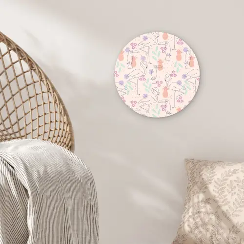 Flamingo - Toekan - Tropisch - Patroon Wandcirkel plexiglas klein 852 -sfeer5