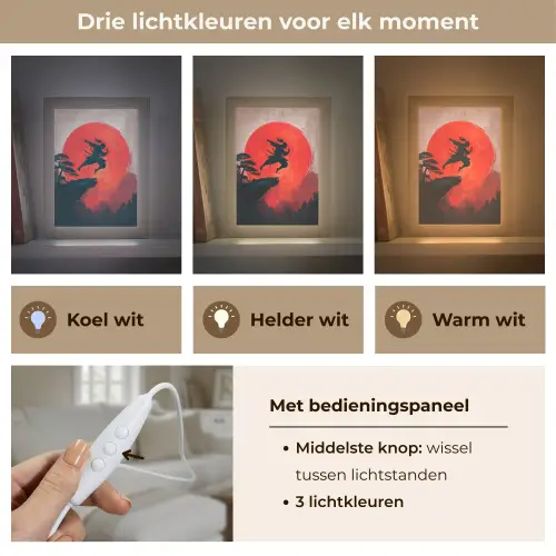 Zon - Krijger - Bomen - Bergen Light Box met kabel (Tafellamp) klein -USP_lichtkleurNL