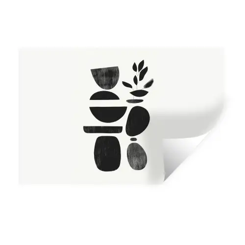 Japandi - Zwart - Abstract Muursticker klein -3d