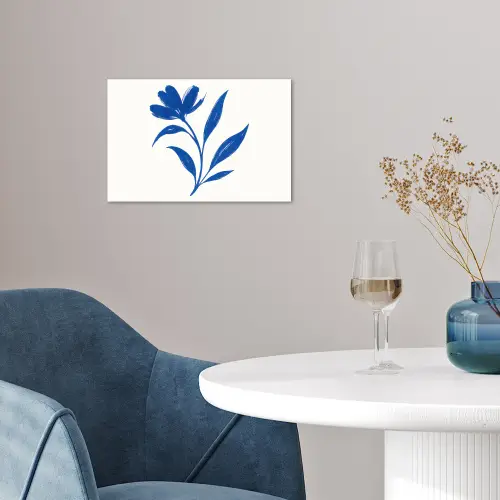 Bloem - Blaadjes - Minimalistisch - Blauw poster papier klein -sfeer3