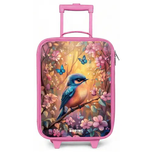 Vogel met vlinders in kleurrijk bos. Kinderkoffer - Roze klein -zz3dotto