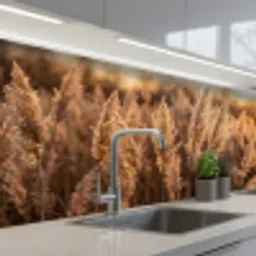 Rietpluimen - Gras - Zonsondergang - Goud - Serene keuken achterwand 2 middel -3d_schuin