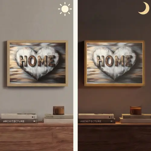 Home - Hart - Houtlook - Liefde Light Box met batterij (Wandlamp) middel -sfeer3