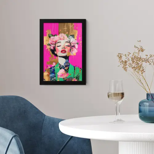Bloemenkroon - Goud - Vrouw - Portret fotolijst zwart zonder passe partout klein -sfeer4
