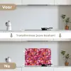 Zomer - Vlinder - Donker - Roze keuken achterwand spatscherm klein 900 -voor_na_NL