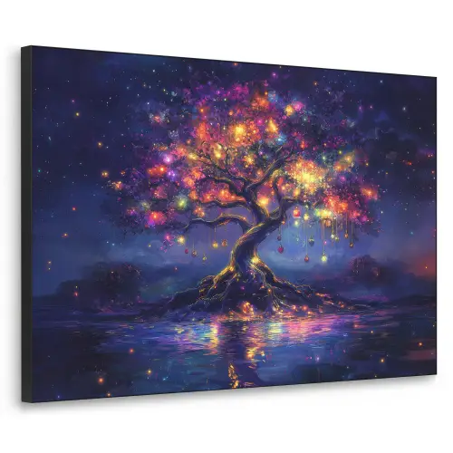 Kosmisch - lichtboom - Kerst - Kleurrijk Textielframe zwart klein -3d