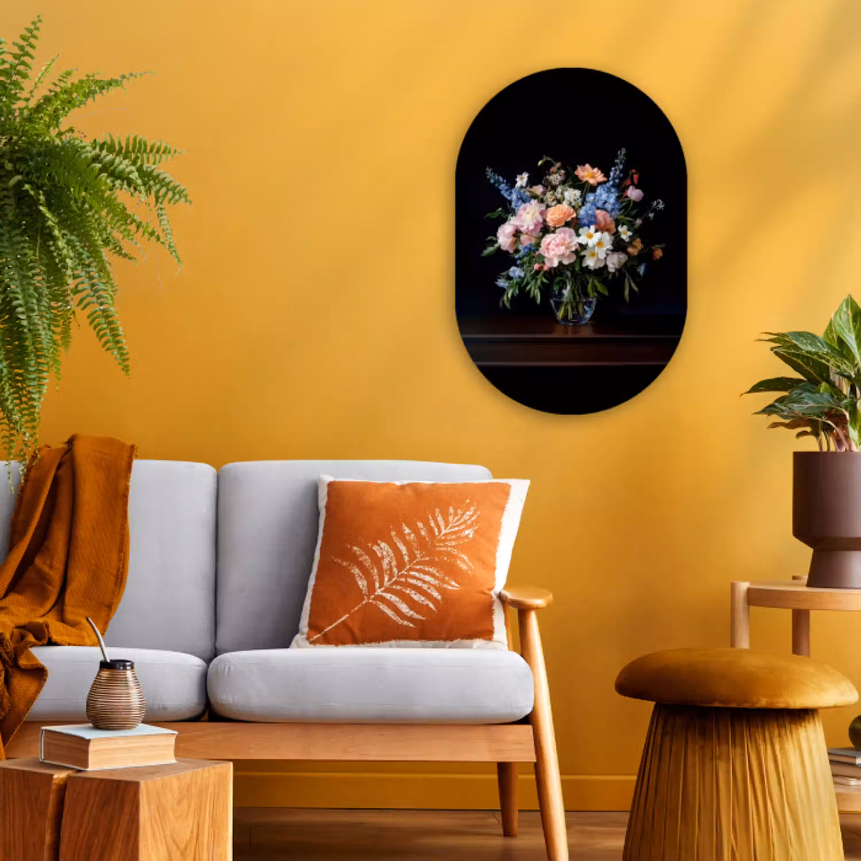 Pastel - Bloemen - Glazen - Vaas Wandcirkel Ovaal Forex klein -sfeer4