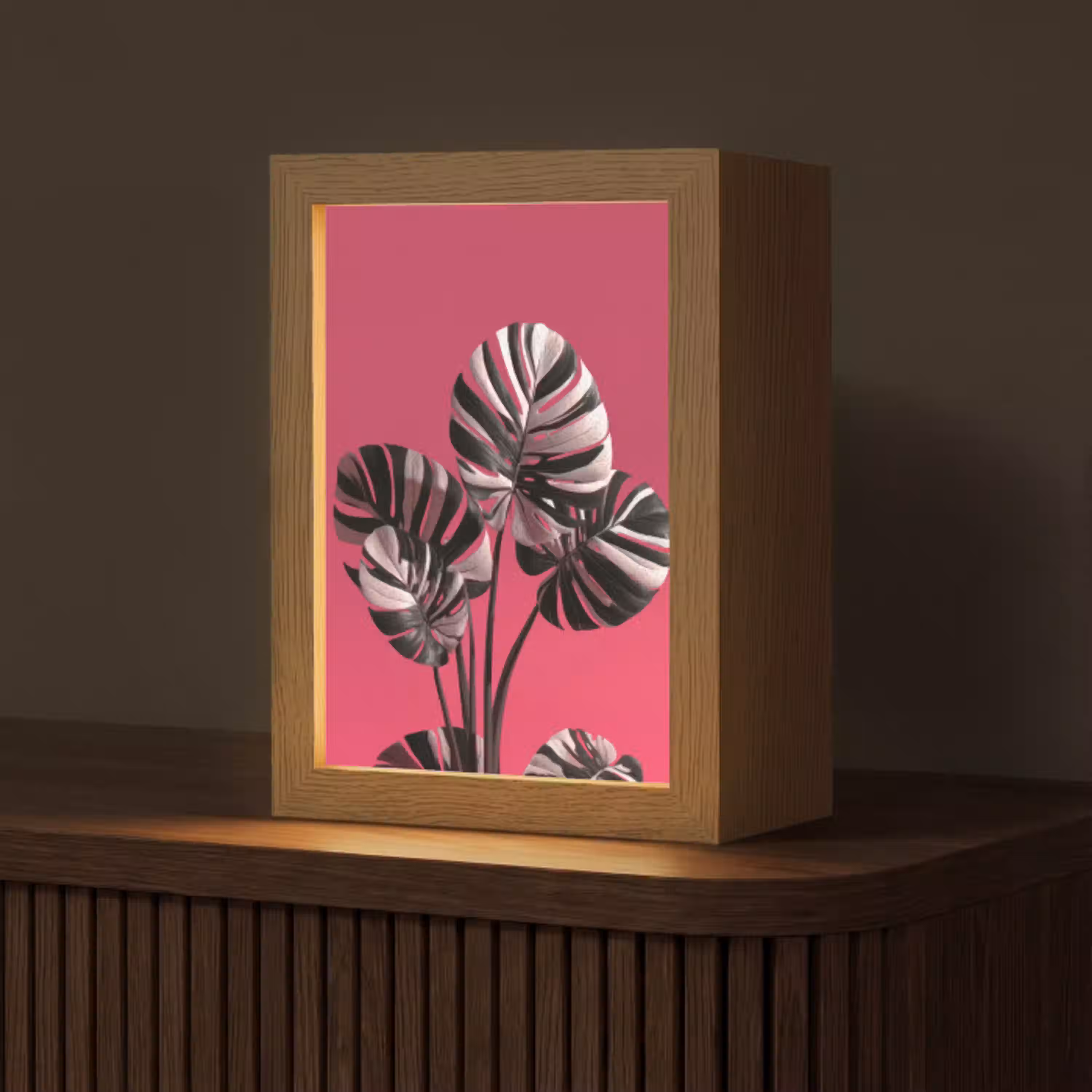 Bladeren - Rond - Roze Light Box met kabel (Tafellamp) klein -z3d_website