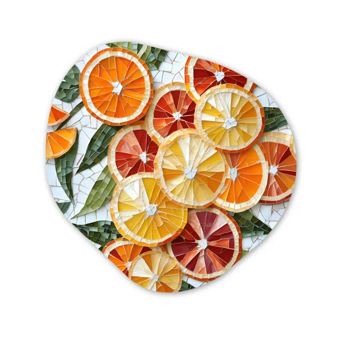 Schijfjes - Fruit - Oranje - Mozaïek Wandcirkel Organisch Aluminium middel -3d