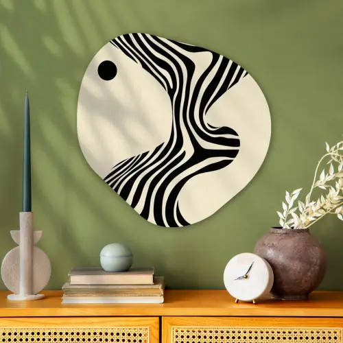 Beige - Lijnen - Golvend -  Abstract Wandcirkel Organisch Plexiglas middel -sfeer2