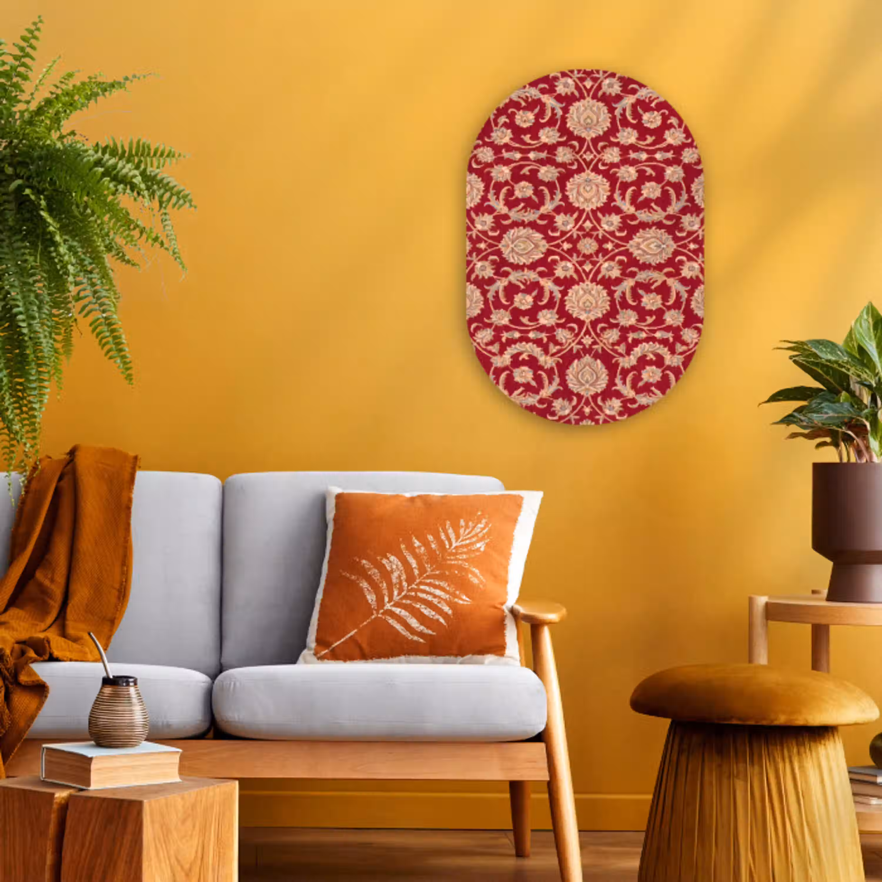 Patroon - Bloem - Klassiek - Oosters - Rood Wandcirkel Ovaal Forex klein -sfeer4