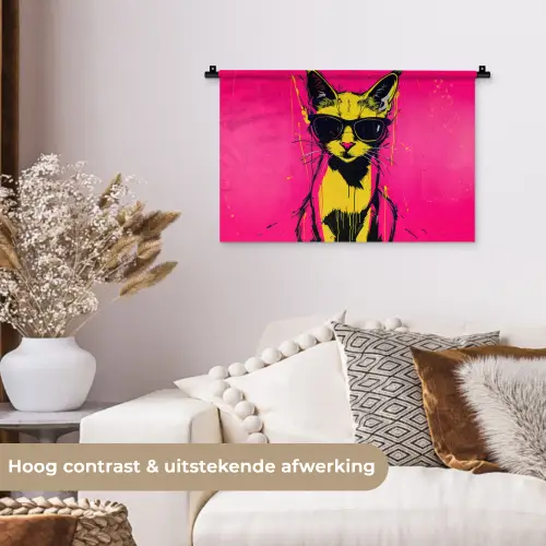 Kat - Art - Zonnebril - Roze Wandkleed katoen klein -sfeer1