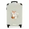 Vos en konijn omringd door groene blaadjes en stippen NBS - Handbagage koffer - Volwassenen Unisex middel -productfoto_recht