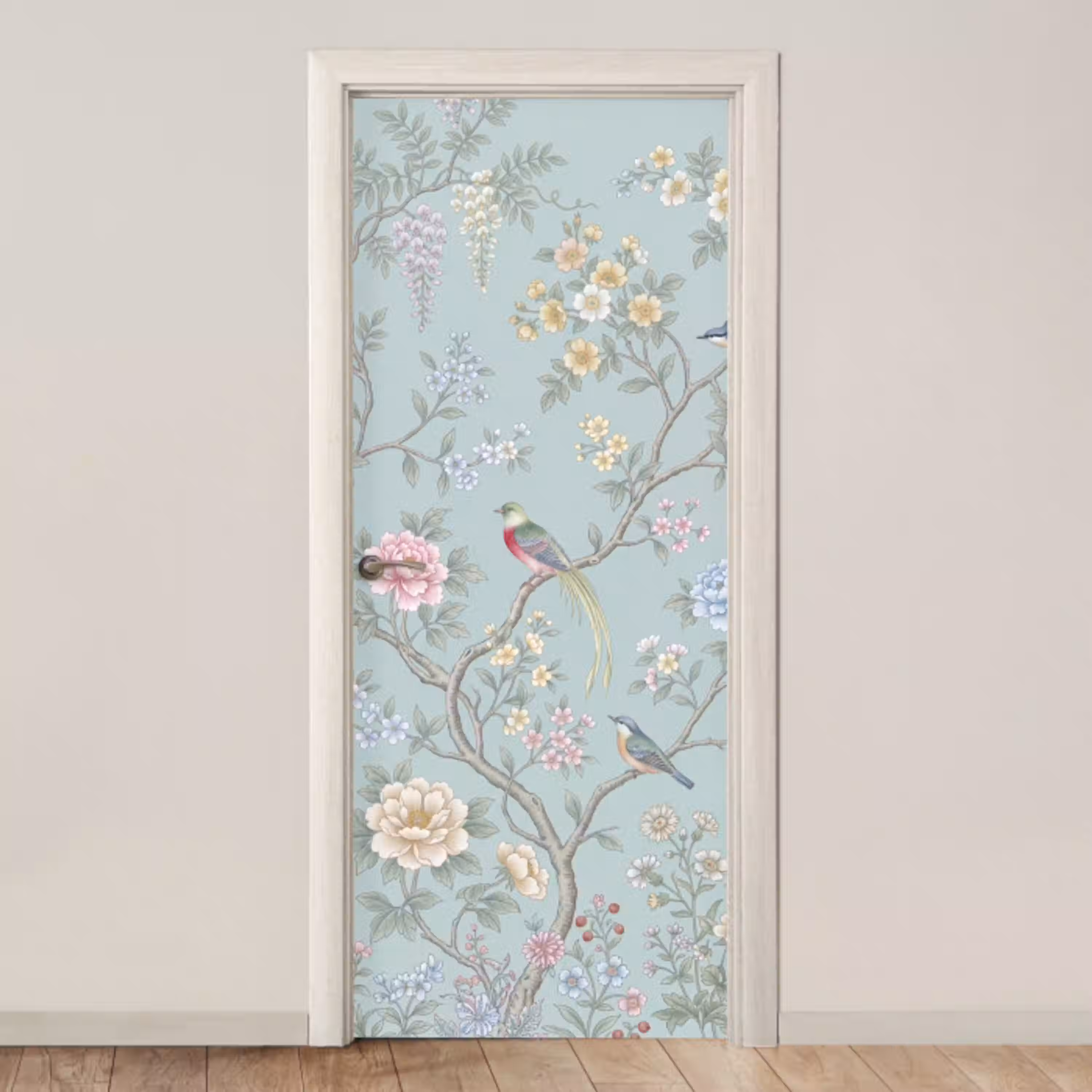 Vogel - Bloemen - Kleurrijk deurposter klein -3d_beige