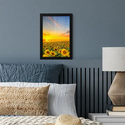 Bloemen - Zonnebloem - Zonsondergang - Nacht - Oranje fotolijst zwart zonder passe partout klein -sfeer3