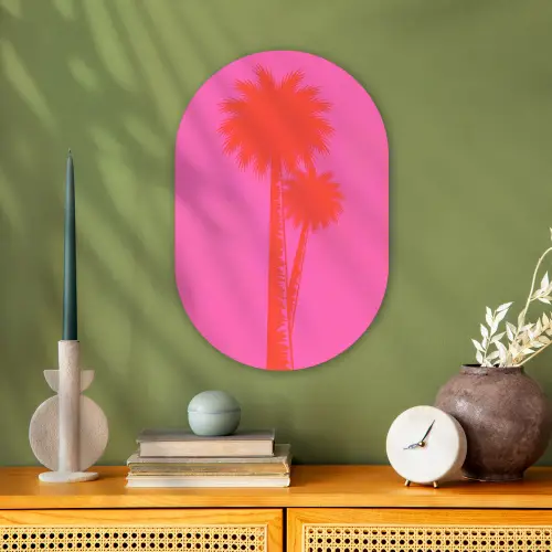Palmbomen - Modern - Roze Wandcirkel Ovaal Forex klein -sfeer2