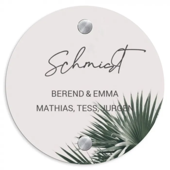 Lichtroze met palmblad - Sierlijk Naambord Rond klein -3d