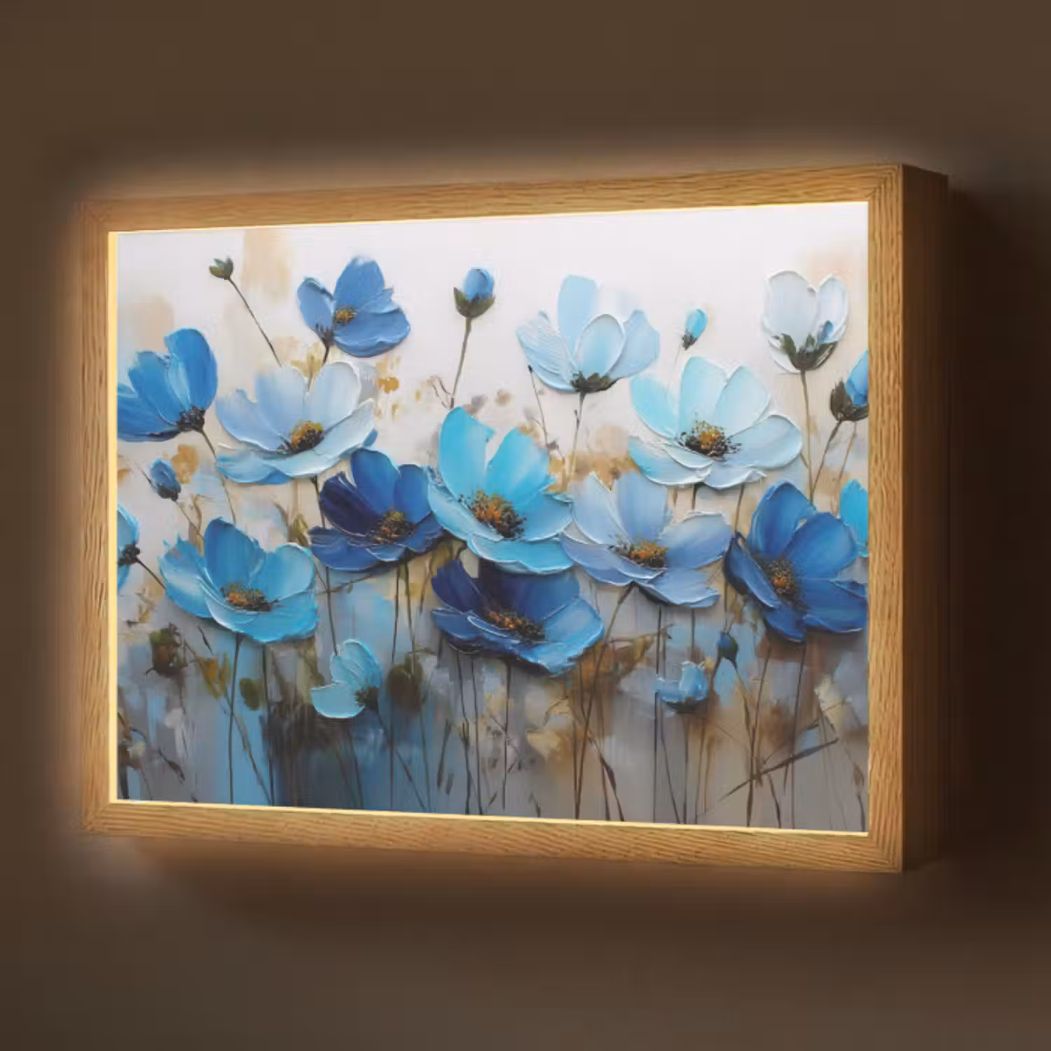 Lightbox - Wandlamp - Bloemen - Schilderij - Blauw