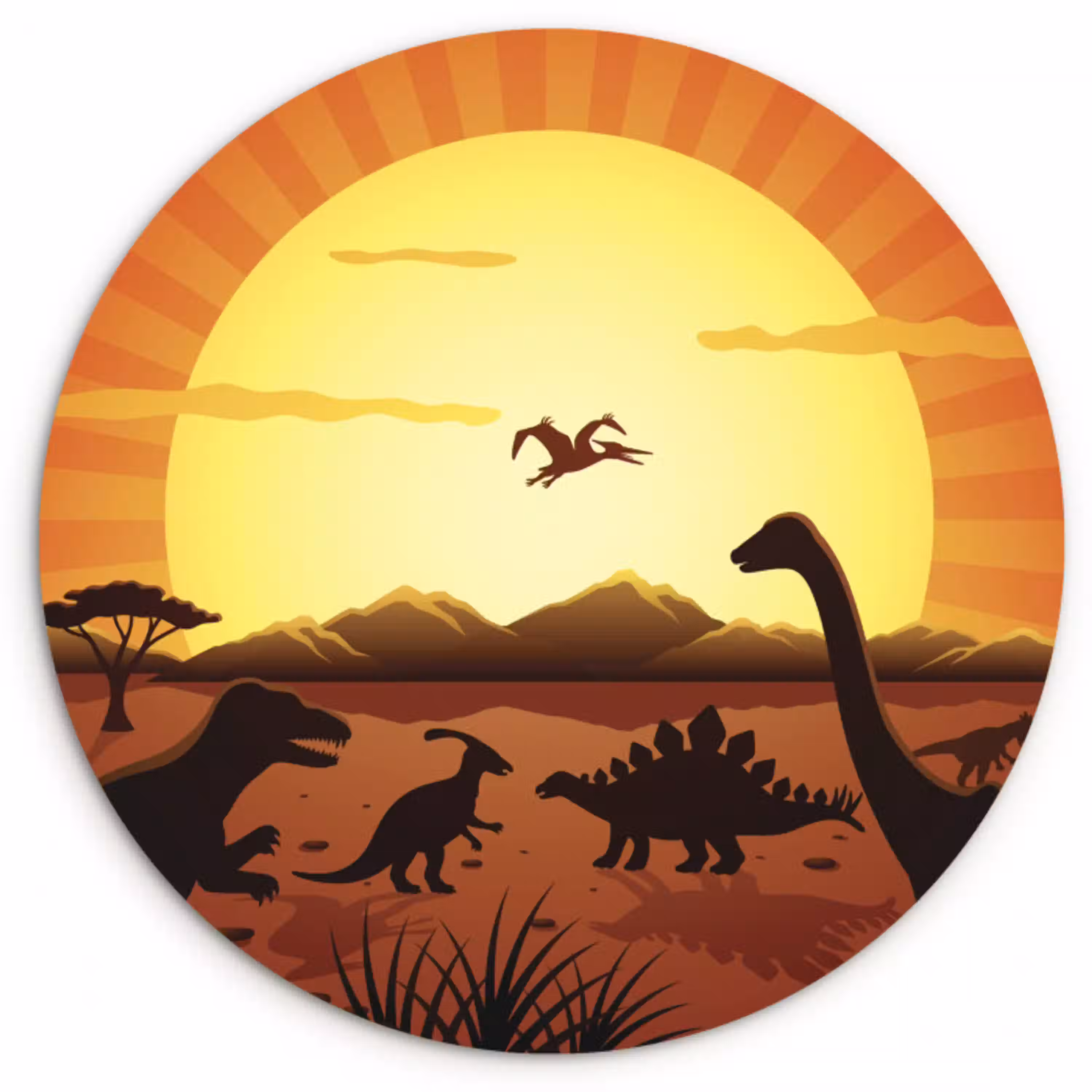 Dino - Zon - Natuur - Tekening - Kinderen - Jongens Wandcirkel kunststof plaat 5mm dik klein -3d