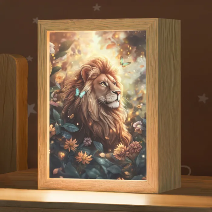 Leeuw - Dieren - Bloemen - Jungle Light Box met kabel klein -zzz_3d_website