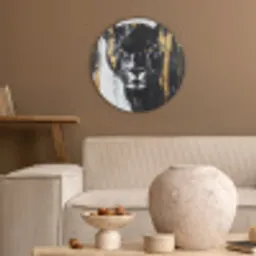 Panter - Zwart - Abstract - Verfstreken Akoestische PET Vilt - Rond klein -sfeer1