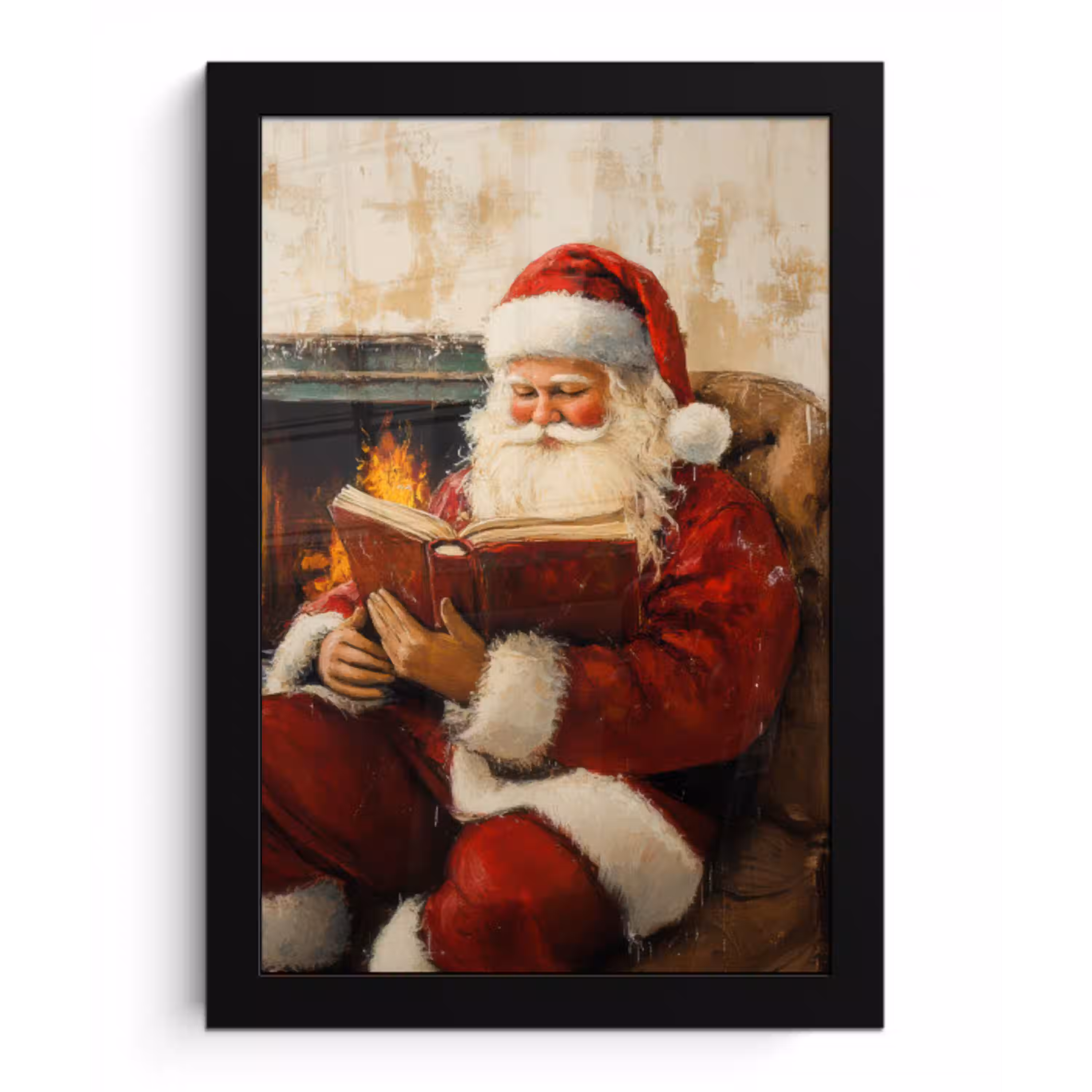 Kerst - Kerstman - Winter - Open Haard fotolijst zwart zonder passe partout klein -3d