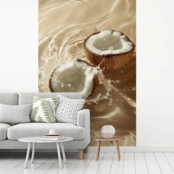 Kokosnoot - Water - Beige - Spetters fotobehang vinyl groot -woonkamer