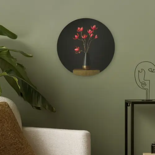 Rode - Bloemen - Vaas Akoestische PET Vilt - Rond klein -sfeer2