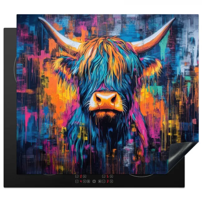 Schotse Hooglander - Abstract - Kleurrijk Inductie beschermer vinyl 3mm middel -3d